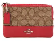 COACH コーチ ポーチ シグネチャー キャンバス/レザー ベージュ/レッド