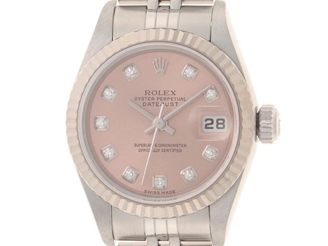 ROLEX ロレックス 並行ギャラ F番 レディース時計 デイトジャスト 10Pダイヤ 79174G ピンク文字盤 ホワイトゴルード WG  ステンレススティール SS 自動巻【433】 の購入なら「質」の大黒屋（公式）