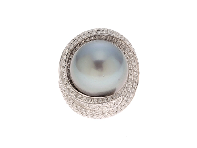 JEWELRY パールリング 黒蝶真珠 ダイヤモンド 9号 D2.15ct 19.4g 