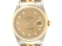 P番2000年頃 ROLEX ロレックス 腕時計 デイトジャスト36 16233G シャンパン10Pダイヤモンド文字盤 K18イエローゴールド/ステンレス ジュビリー 自動巻き【472】SJ