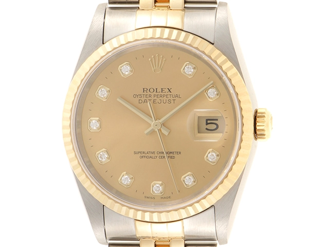 P番2000年頃 ROLEX ロレックス 腕時計 デイトジャスト36 16233G シャンパン10Pダイヤモンド文字盤 K18イエローゴールド/ステンレス ジュビリー 自動巻き【472】SJ