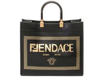 FENDI　フェンディ　トートバッグ　VERSACEコラボ　FENDACE　サンシャイン　ミディアムサイズ　ブラック　カーフスキン　8BH386【472】HA