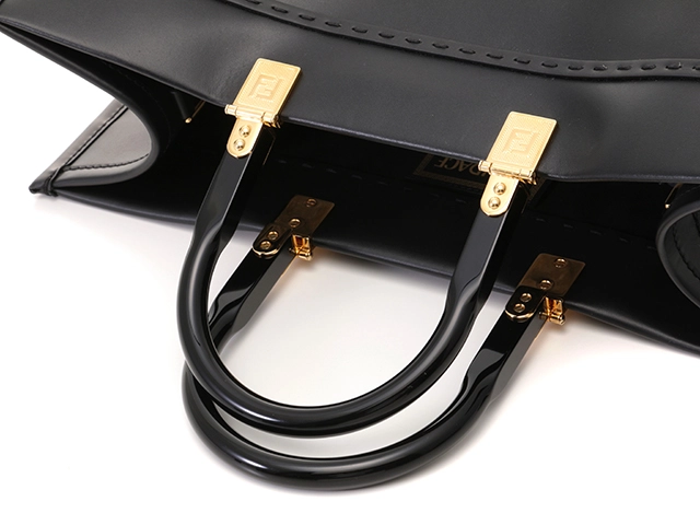 FENDI　フェンディ　トートバッグ　VERSACEコラボ　FENDACE　サンシャイン　ミディアムサイズ　ブラック　カーフスキン　8BH386【472】HA