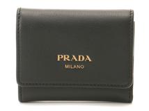 PRADA　プラダ　三つ折財布　1MH043 　ブラック レザー　2147400277637　【437】