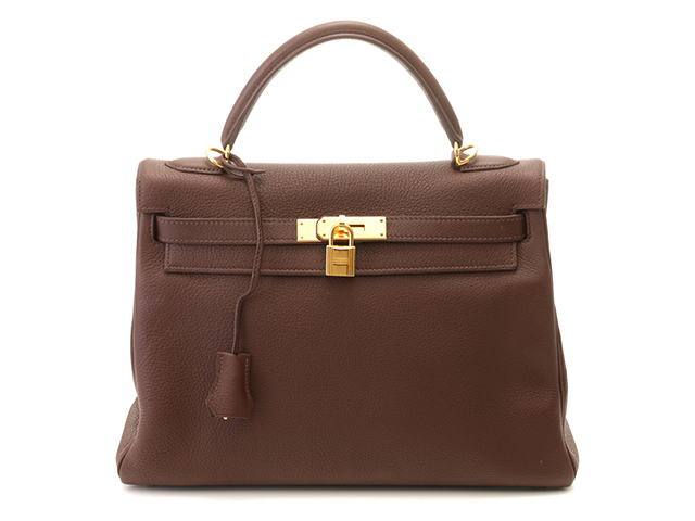 HERMES エルメス ケリー32 ブラウン ゴールド金具 フィヨルド