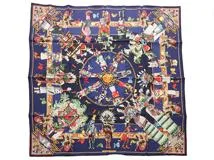 HERMES エルメス カレ90 Kachinas ブルー/マルチ シルク 【471