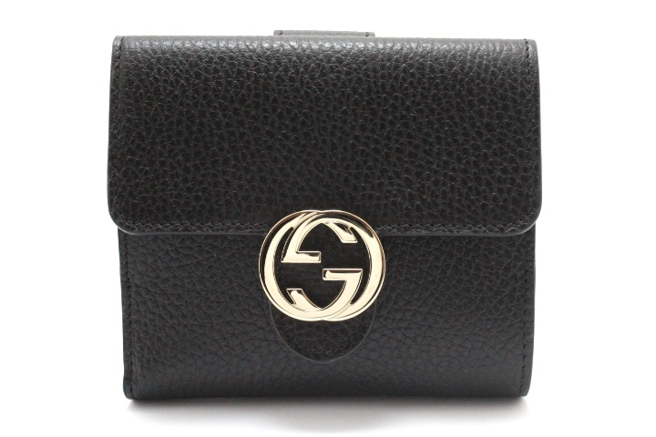 【希少カラー 極美品】グッチ インターロッキングG ダラーカーフ 二つ折り財布 GUCCI グッチ インターロッキングG 二つ折財布 ブラック カーフ