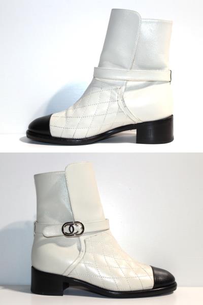 CHANEL シャネル ショートブーツ レディース34ハーフ ホワイト レザー 