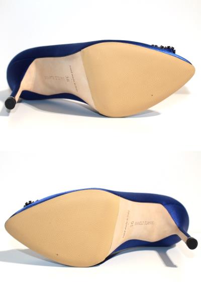 マノロブラニク MANOLO BLAHNIK ハンギシ 36 ブルー MANOLO BLAHNIK マノロブラニク ハンギシ 36 1/2 ラインストーン