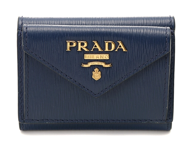 PRADA プラダ 三つ折コンパクト財布 ブルー レザー 【205】 の購入なら 