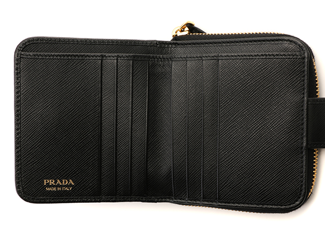 【美品】プラダ 二つ折り財布 サフィアーノレザー ブラック 1ML522 PRADA プラダ 二つ折財布 ブラック サフィアーノ 1ML522 【436