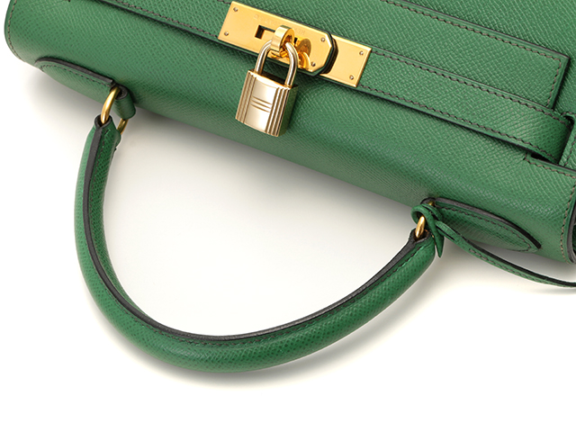 HERMES　エルメス　ケリー28　ショルダーバッグ　クシュベル　グリーン　GP（ゴールド金具）　〇X刻印（1994年頃）　【432】