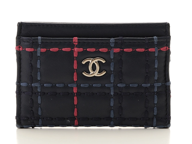 CHANEL シャネル カードケース カラフルステッチ ネイビー ピンク ＳＶ