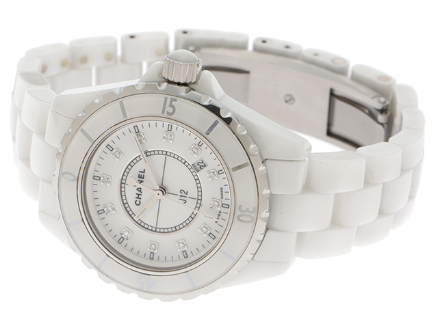 シャネル CHANEL 腕時計 J12 H2180 11ポイント ダイヤインデックス ホワイト文字盤 白 カレンダー SS ホワイト セラミック K18PG クオーツアナログ