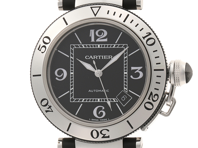 Cartier　カルティエ　時計　ウォッチ　パシャ シータイマー　W31077U2　ブラック　オートマチック　自動巻き　メンズ　SS　 ステンレス/ラバー (2148103231919) 【200】