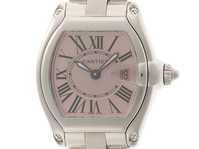 Cartier　カルティエ　時計　ロードスターSM　レディース　W62017V3　ステンレススチール　ピンク文字盤　クォーツ　【432】