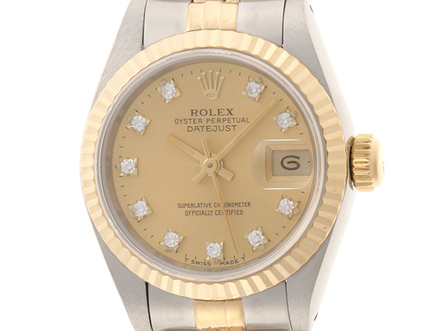 R番 ROLEX ロレックス デイトジャスト レディース 女性用腕時計 10Pダイヤモンド YG イエローゴールド ステンレス コンビ オートマチック  シャンパン文字盤 69173G 【474】 の購入なら「質」の大黒屋（公式）