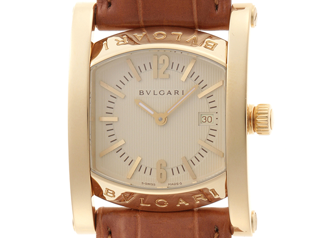 国内正規品　BVLGARI　ブルガリ　時計　アショーマ　AA39 C13 GLD　クォーツ　YG　イエローゴールド　アリゲーター　Dバックル　革ベルト　 レディース　外装仕上げ済み　（2148103267192）【200】