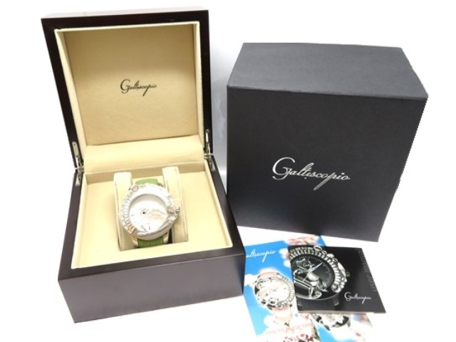 Galtiscopio ガルティスコピオ Giardino 鳥5 ユニセックス キラキラ時計 ステンレス 革ベルト シルバー ライトグリーン Gdbss001gls 474 の購入なら 質 の大黒屋 公式