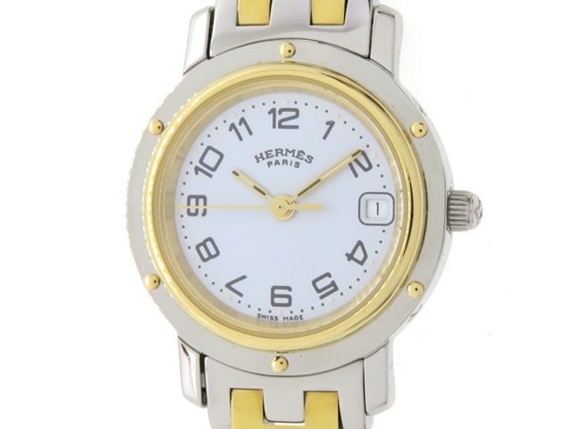 HERMES エルメス クリッパー 女性用腕時計 クオーツ ステンレス シルバー ゴールド ホワイト CL4.220 【474】の購入なら「質