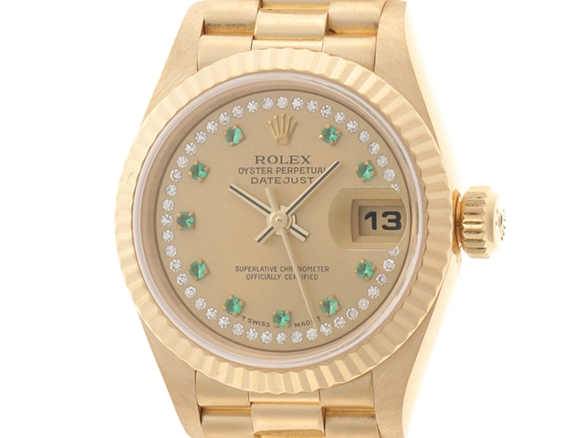 S番 ROLEX ロレックス デイトジャスト 69178LE レディース YG 10Pエメラルド ダイヤ付き シャンパン 自動巻き 【432】  の購入なら「質」の大黒屋（公式）