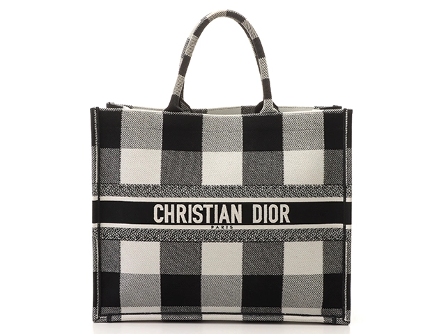 クリスチャン・ディオール トートバッグ ブックトート ラージ キャンバス チェック柄 Christian Dior 黒
