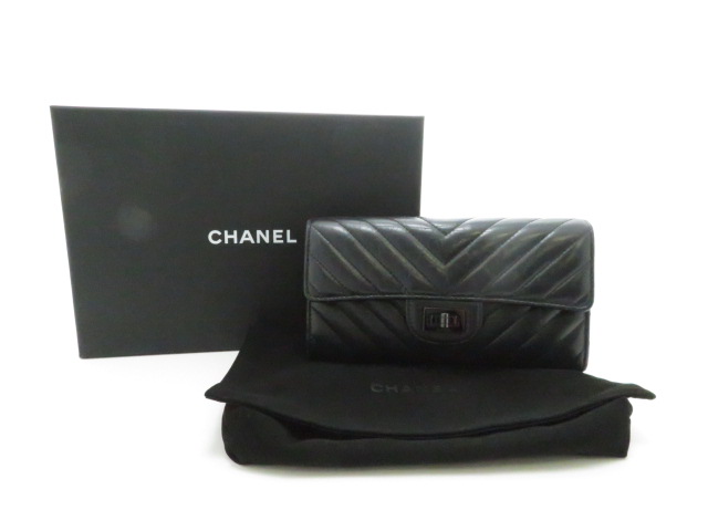 CHANEL シャネル Vステッチ2.55 二つ折りZIP長財布 ラムスキン ブラック【473】 CHANEL シャネル Vステッチ2.55 二つ折りZIP長財布 ラムスキン ブラック【473】