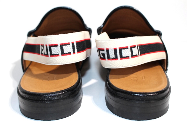 GUCCI　グッチ　ホースビット ストライプ スリングバック スリッパ　ローファー　523406　メンズ10　約29cm　ブラック　 レザー（2148103294310）【200】