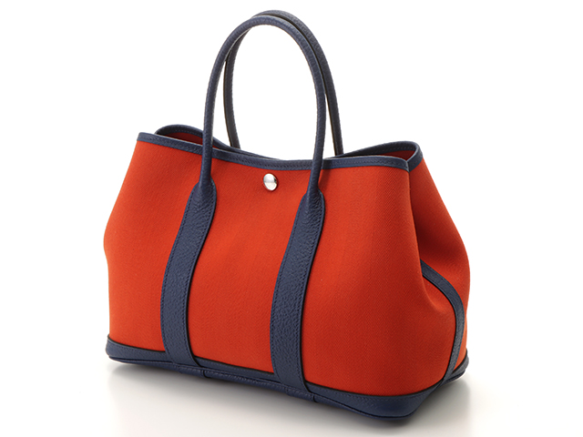 Hermes エルメス バッグ トートバッグ ガーデンパーティtpm オレンジ ブルーアンクル シルバー金具 ヴァッシュカントリー 430 の購入なら 質 の大黒屋 公式