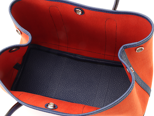 Hermes エルメス バッグ トートバッグ ガーデンパーティtpm オレンジ ブルーアンクル シルバー金具 ヴァッシュカントリー 430 の購入なら 質 の大黒屋 公式