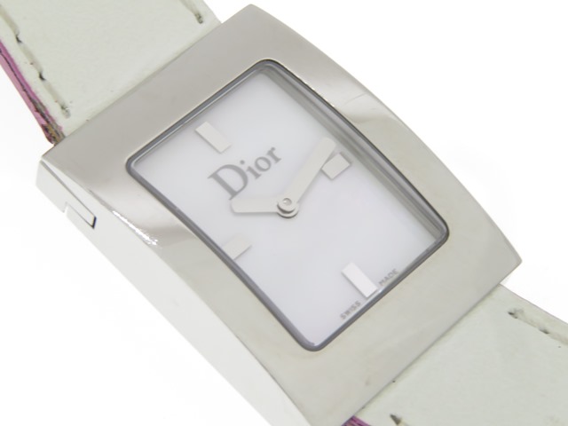 Dior ディオール マリス スクエア レディース 女性用腕時計 クオーツ ステンレス 革 ホワイトシェル ホワイト ピンク D78-109