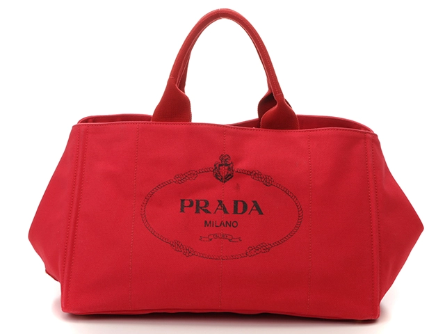 美品 PRADA プラダ BN1877 カナパ トートバッグ 1点 キャンバス ハンド 赤 ロゴ 手提げ 鞄 カバン レディース AU2129W2