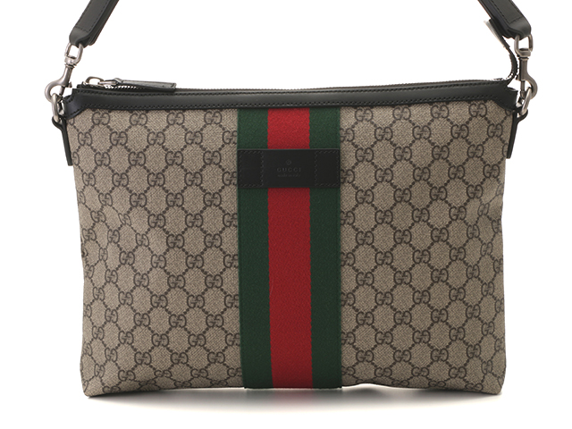 GUCCI GGスプリームショルダーバッグ ブラック ベージュ PVC レザー