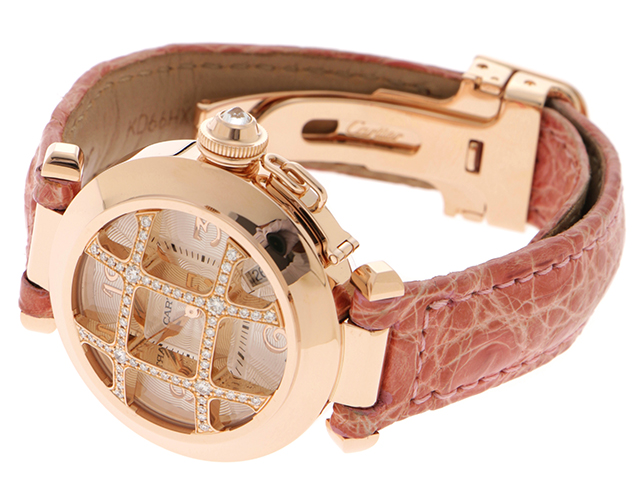 2004年並行ギャラ Cartier カルティエ 時計 パシャ32 ダイヤグリッド 750 ピンクゴールド レザー Dバックル  アイボリー文字盤【472】ＷＭ の購入なら「質」の大黒屋（公式）