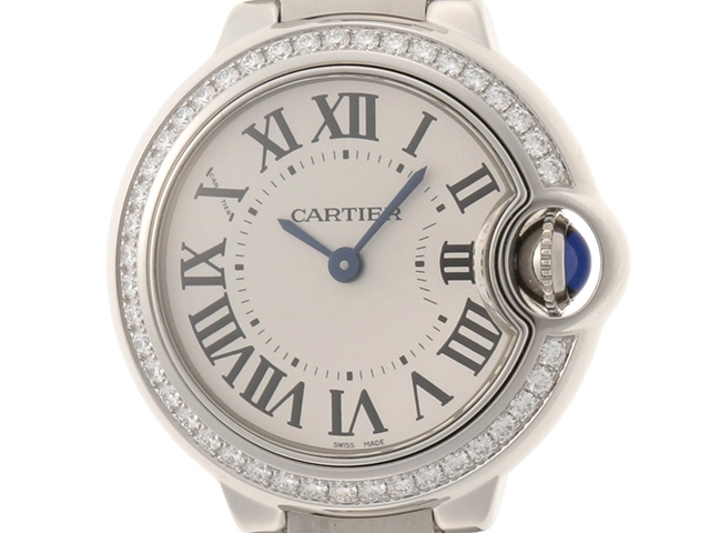 Cartier カルティエ　バロンブルー28ｍｍ　ダイヤベゼル　W4BB0015　シルバーローマ文字盤　SS　ステンレス　クオーツ　現行モデル　レディースウォッチ　時計【204】