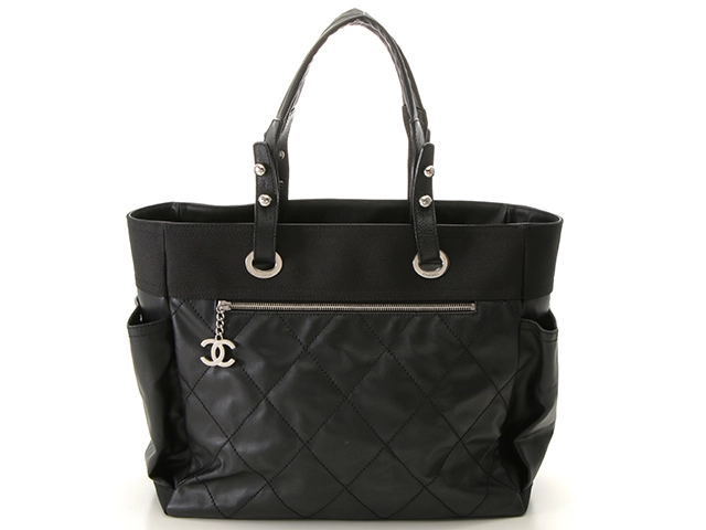 CHANEL シャネル パリビアリッツ トートGM ブラック PVC/レザー 【436