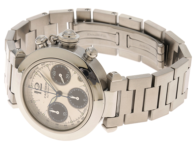 カルティエ Cartier パシャC クロノグラフ W31048M7 ボーイズ 腕時計 デイト シルバー 文字盤 オートマ 自動巻き ウォッチ PashaC VLP 90208731