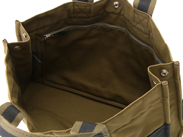 HERMES エルメス フールトゥトートMM カーキ/ネイビー シルバー色金具