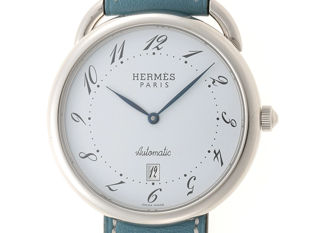 【Aランク】HERMES エルメス アルソーGM メンズ 腕時計 AR7Q.810 ステンレス レザーベルト 青 ブルー文字盤 クォーツ【ISEYA】
