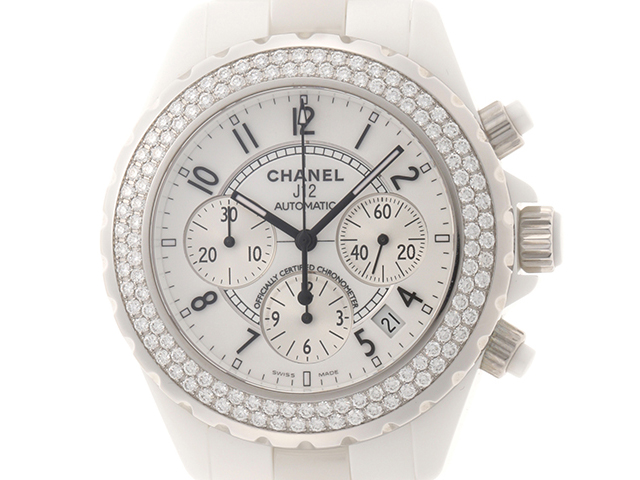 シャネル CHANEL J12 クロノグラフ H1008 ホワイト ホワイトセラミック セラミック/SS/ダイヤモンド 自動巻き メンズ 腕時計