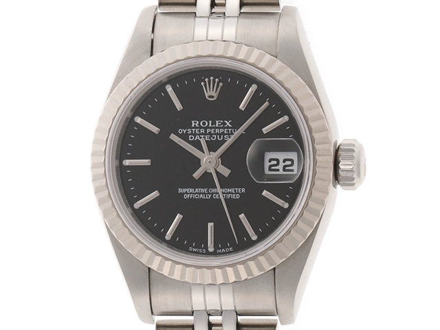 Y番 ROLEX ロレックス 時計 レディース オートマチック デイトジャスト 79174 ブラック文字盤 ホワイトゴールド ステンレス【471】  の購入なら「質」の大黒屋（公式）