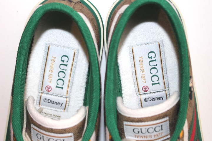 GUCCI　グッチ　ディズニーコラボ　グッチ テニス 1977　ローカットスニーカー　レディース34　約21cm　ブラウン　キャンバス　ミッキー　 2020年　2148103364013【200】