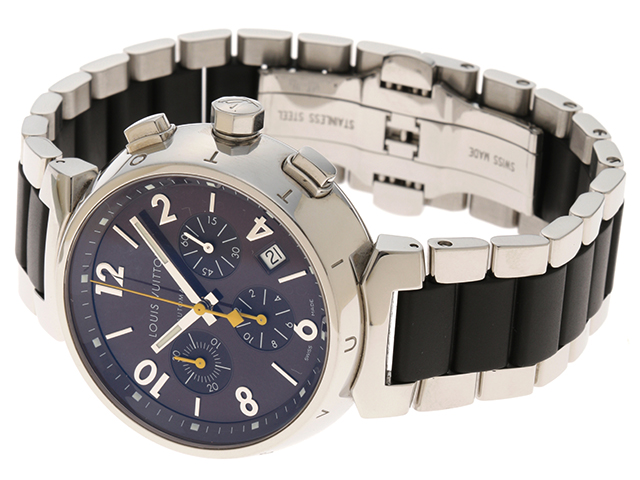 タンブール（LOUIS VUITTON） ルイ ヴィトン 腕時計 タンブール クロノグラフ メンズ オートマ SS 革ベルト Q1121 自動巻き