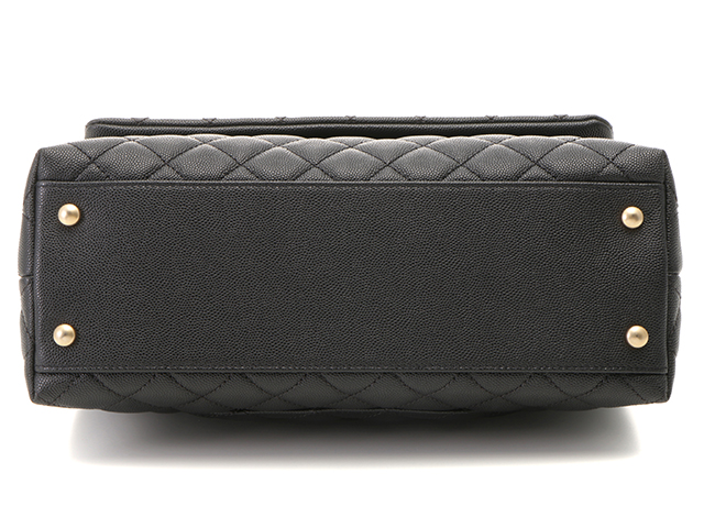 25A【CHANEL】 ハンドル フラップバッグ キャビア ブラック CHANEL シャネル トップハンドルフラップバッグ ブラック×GP