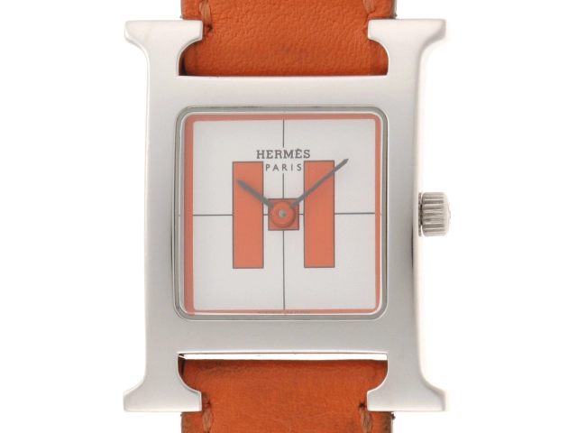 HERMES レディース 腕時計 Hウォッチ クオーツ SS オレンジ文字盤当店6ヶ月保証サイズ