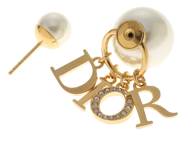 Dior　ディオール　TRIBALES　ピアス　GP　メタル　レジンパール　クリスタル　箱付き【430】2148103386527