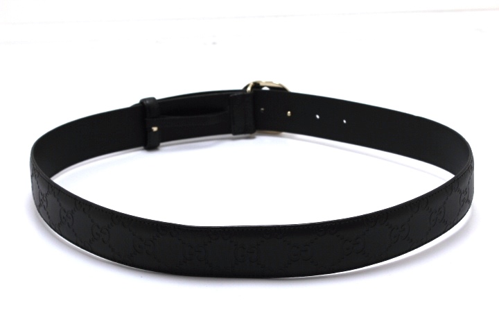 GUCCI GバックルGGレザーベルト 85/34 370543 ブラック/GP