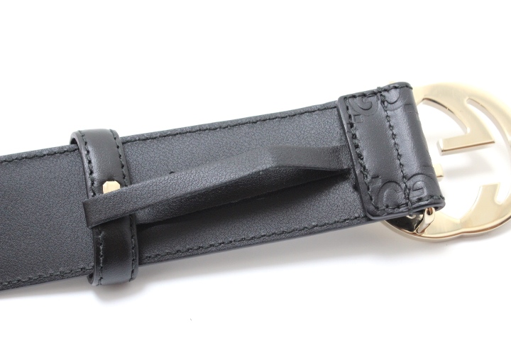 GUCCI GバックルGGレザーベルト 85/34 370543 ブラック/GP