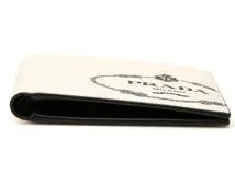 PRADA プラダ 小物 サイフ ロゴプリント 二つ折り財布 サフィアーノ ホワイト ブラック【473】