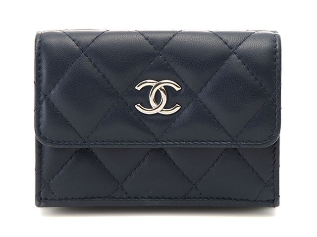 CHANEL シャネル マトラッセコンパクト財布 ネイビー【432 CHANEL シャネル マトラッセコンパクト財布 ネイビー【432